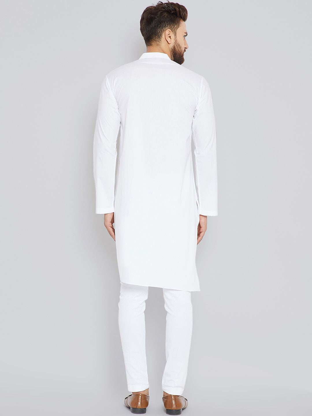 See Designs Men White Solid Asymmetric Straight Kurta