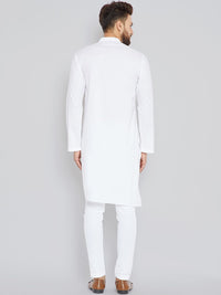 See Designs Men White Solid Asymmetric Straight Kurta