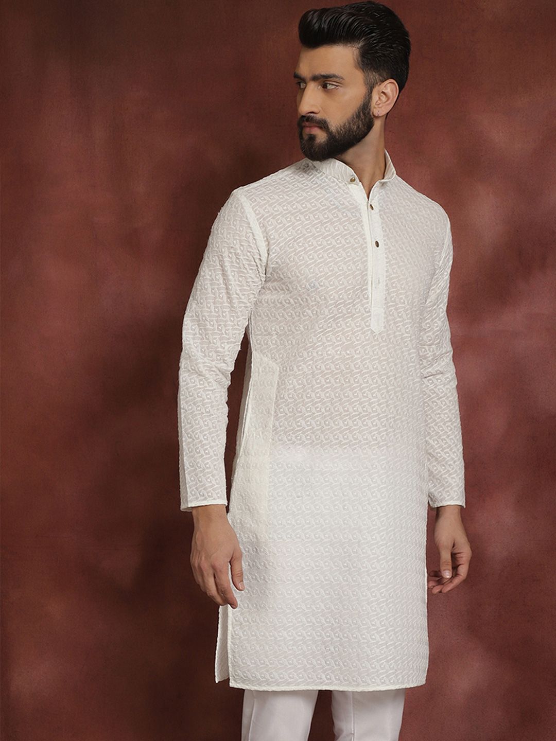 SOJANYA Lelaki Off-White Straight Kurta