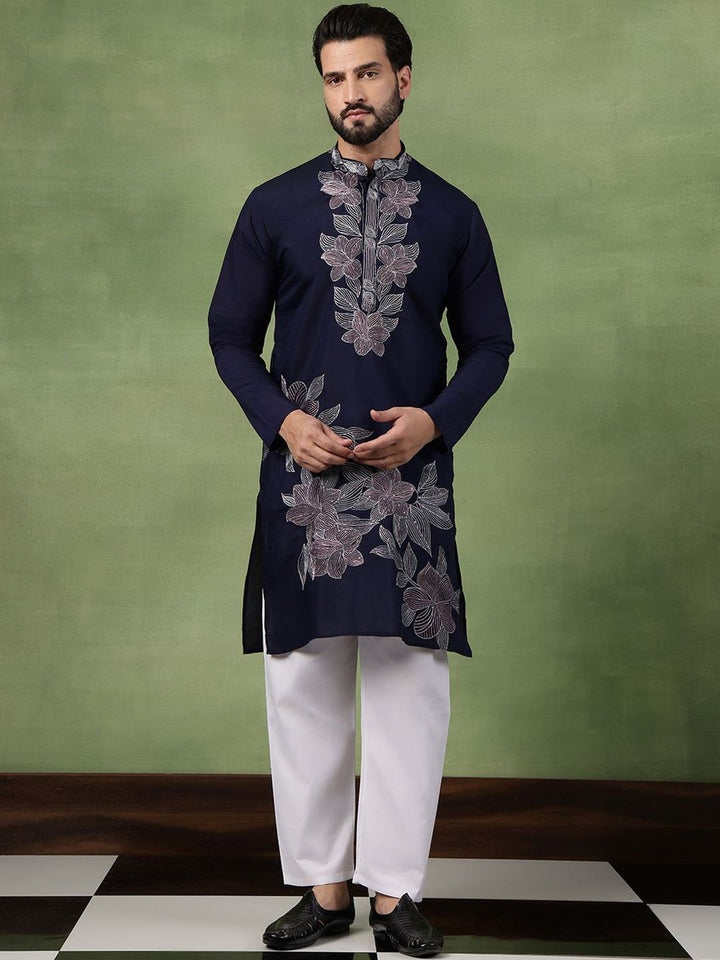SOJANYA Kurta Kerja Benang Sulam Bunga Lelaki
