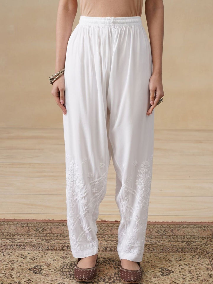 House of Chikankari Women Embroidered Relaxed Trousers