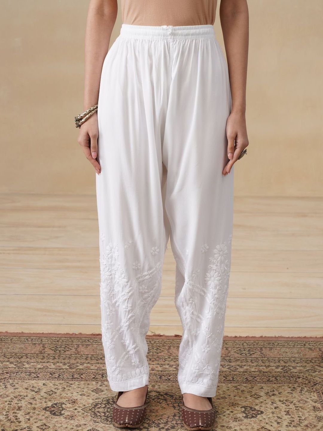 House of Chikankari Women Embroidered Relaxed Trousers