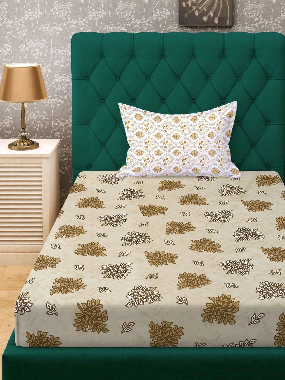 Myntra Elegant Homes Yellow Floral 400 TC Single Bedsheet with 1 Pillow Covers