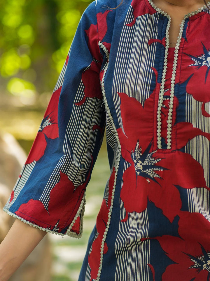 Rain &amp; Rainbow Notch Leher Bersulam Kurta Lurus