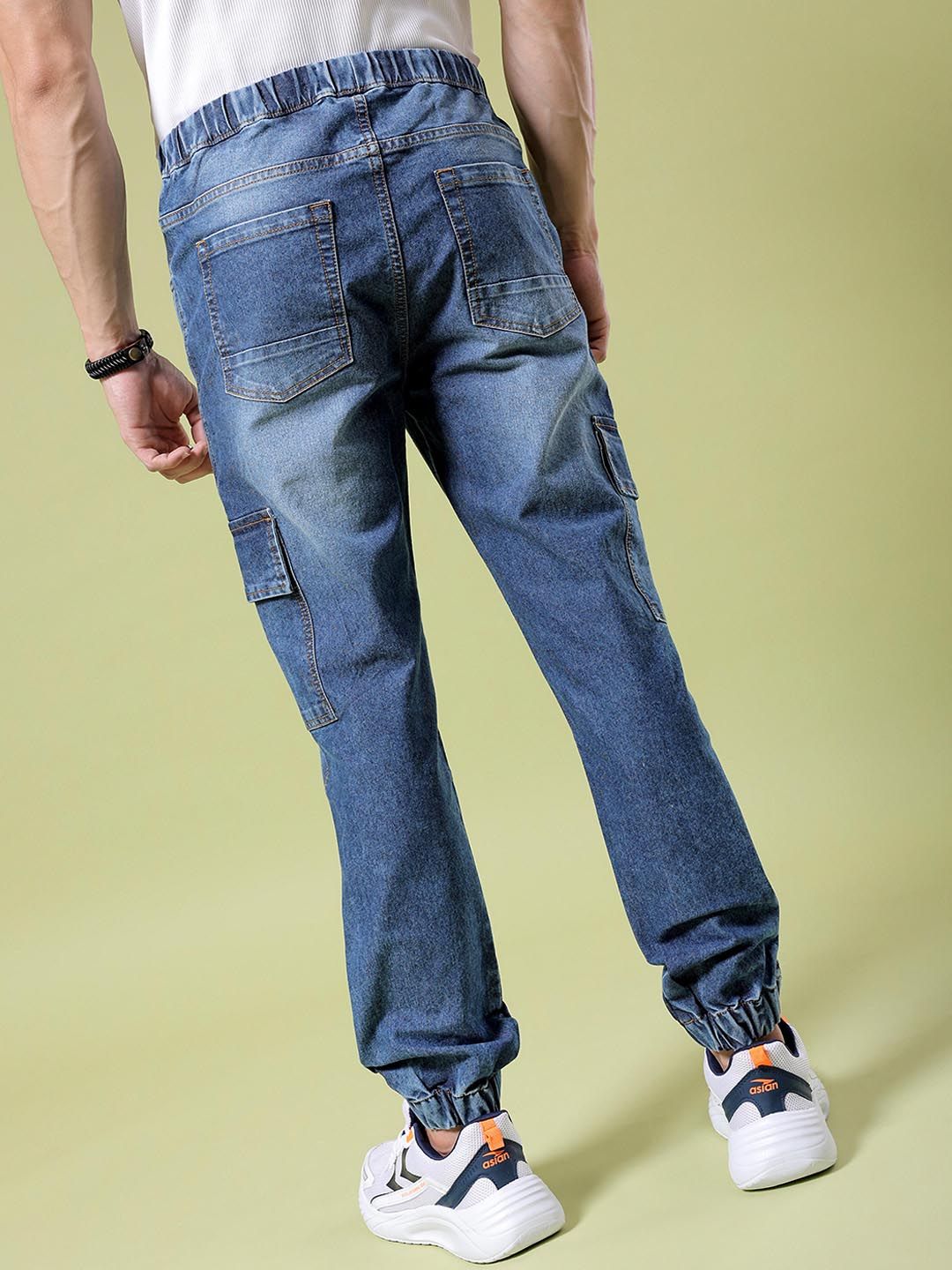 The Indian Garage Co Men Clean Look Mid Rise Cotton Cargo Jogger Jeans