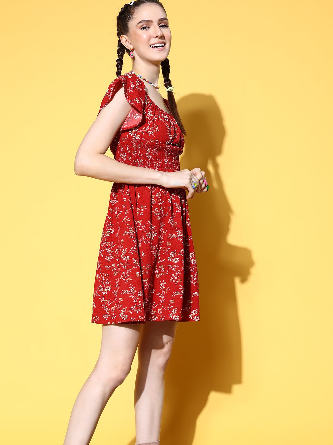 Berrylush Women Red Floral Vacay Attire