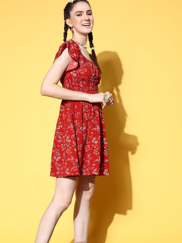 Berrylush Women Red Floral Vacay Attire