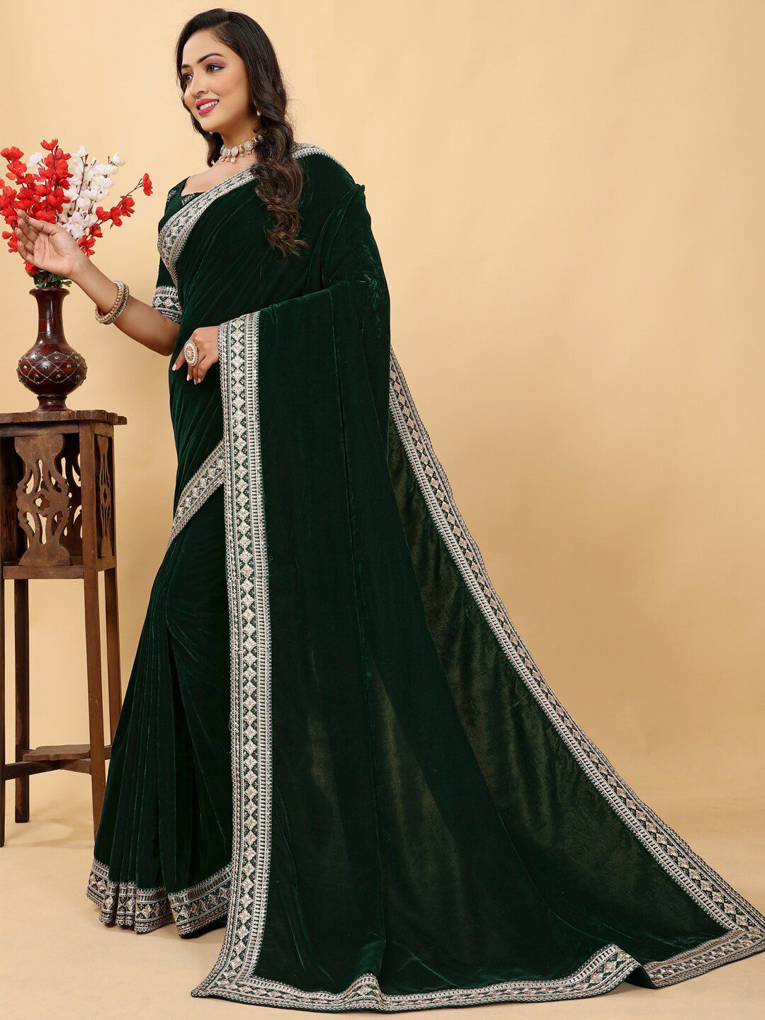 Saree mall Velvet Embroidered Designer Sarees
