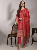 Anouk Women Ethnic Motifs Print Tie-Up Neck Kurta with Trousers & With Dupatta
