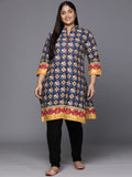 Indo Era Plus Size Geometric Foil Printed Block Print Kurta