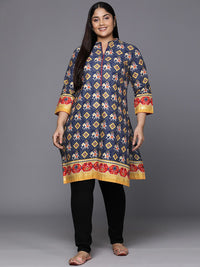 Indo Era Plus Size Geometric Foil Printed Block Print Kurta