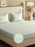 KLOTTHE Hijau Pepejal 300 TC Cotton Blend Dilengkapi Cadar Double King dengan 2 Sarung Bantal
