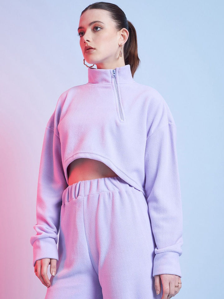 STREET 9 Lavender Mock Collar Crop Sweatshirt