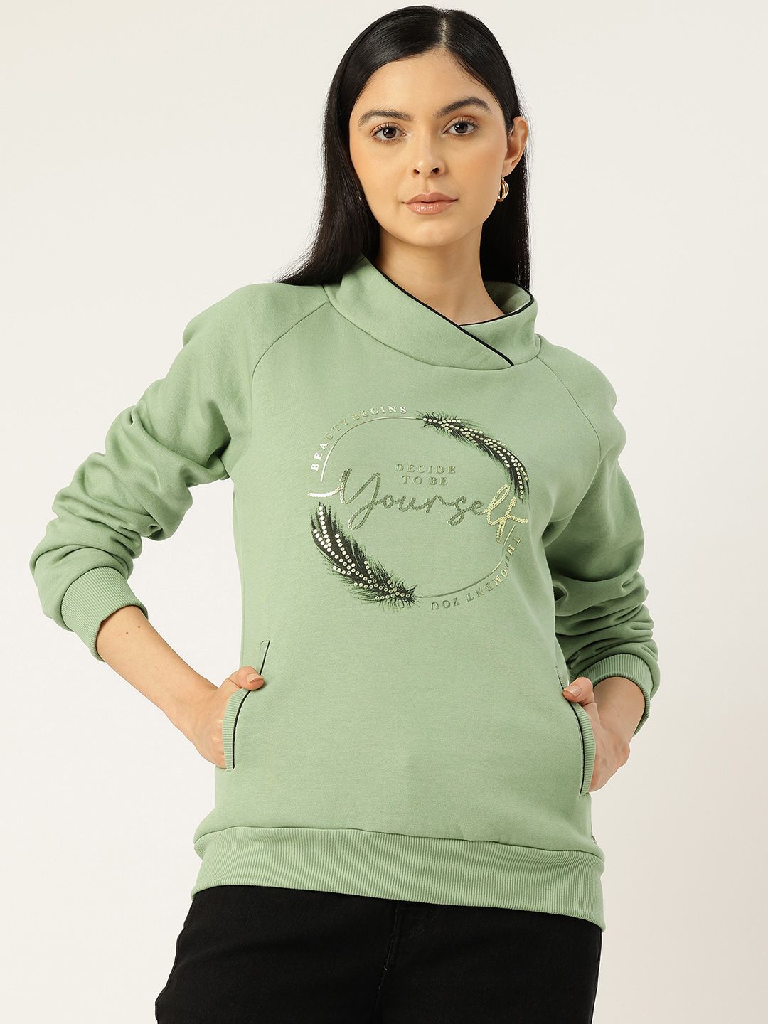 Monte Carlo Sequined Stand Collar Printed Sweatshirt