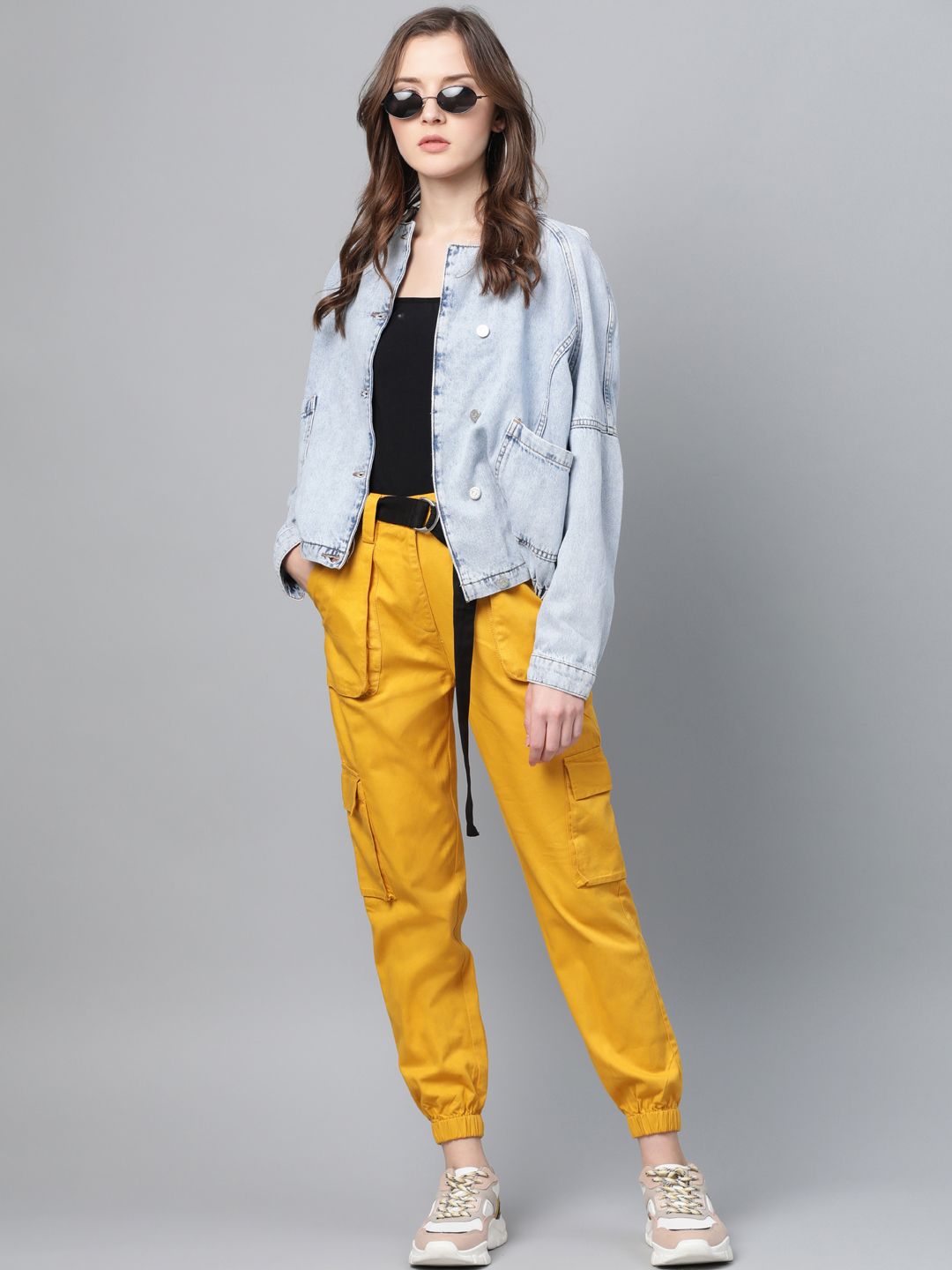 STREET 9 Women Mustard Yellow Regular Fit Solid Cargos