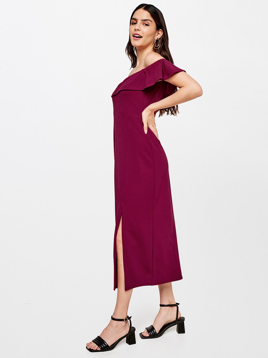 AND Red Off-Shoulder Sheath Maxi Dress