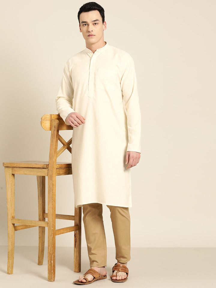 SOJANYA Kurta Lurus Pepejal Berwarna Krim Lelaki