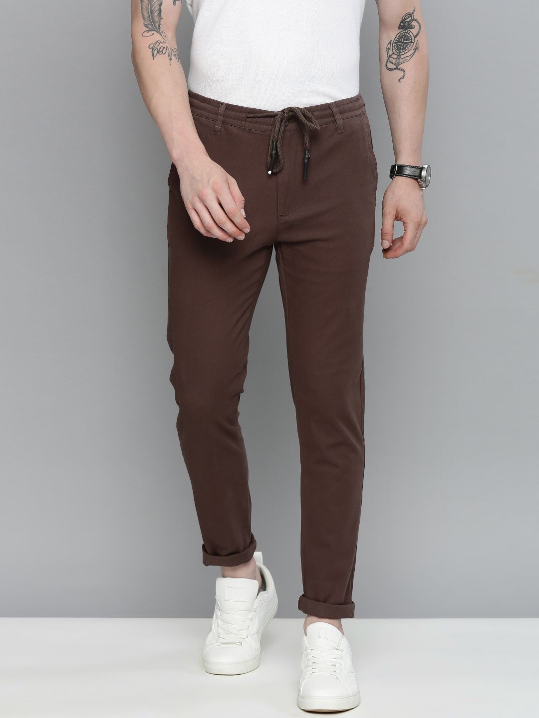 The Indian Garage Co Men Brown Slim Fit Chinos Trousers