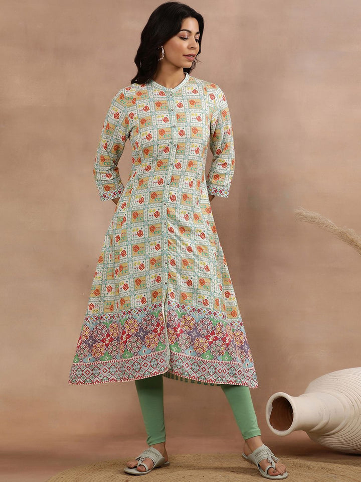 W Ethnic Motifs Printed Mandarin Collar A-Line Kurta With Legging