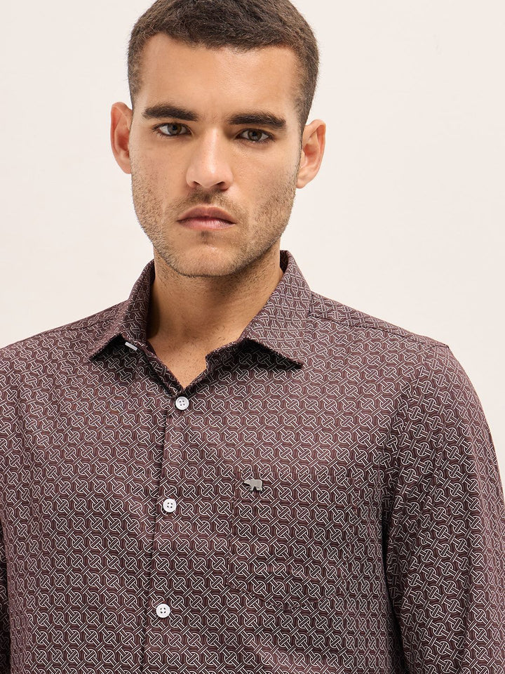 THE BEAR HOUSE Men Tailored Fit Spread Collar Geometric Printed Cotton Formal Shirt