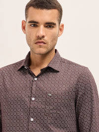 THE BEAR HOUSE Men Tailored Fit Spread Collar Geometric Printed Cotton Formal Shirt