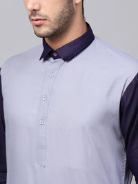 SOJANYA Men Blue Solid Straight Kurta