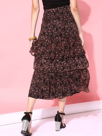STREET 9 Women Brown Floral Printed Frill Skirts
