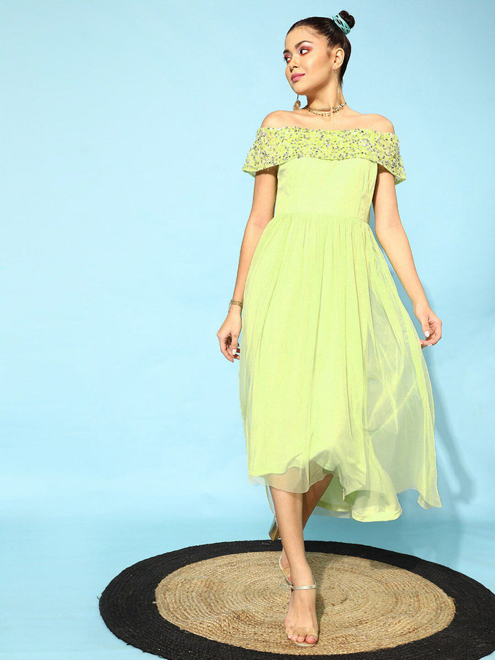 STREET 9 Women Lime Green Floral Dress
