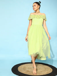 STREET 9 Women Lime Green Floral Dress