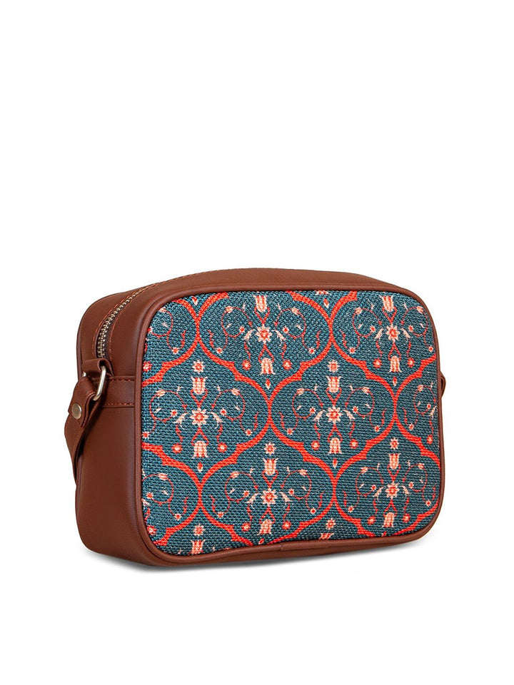 ZOUK Navy Blue Ethnic Motifs Printed Structured Sling Bag