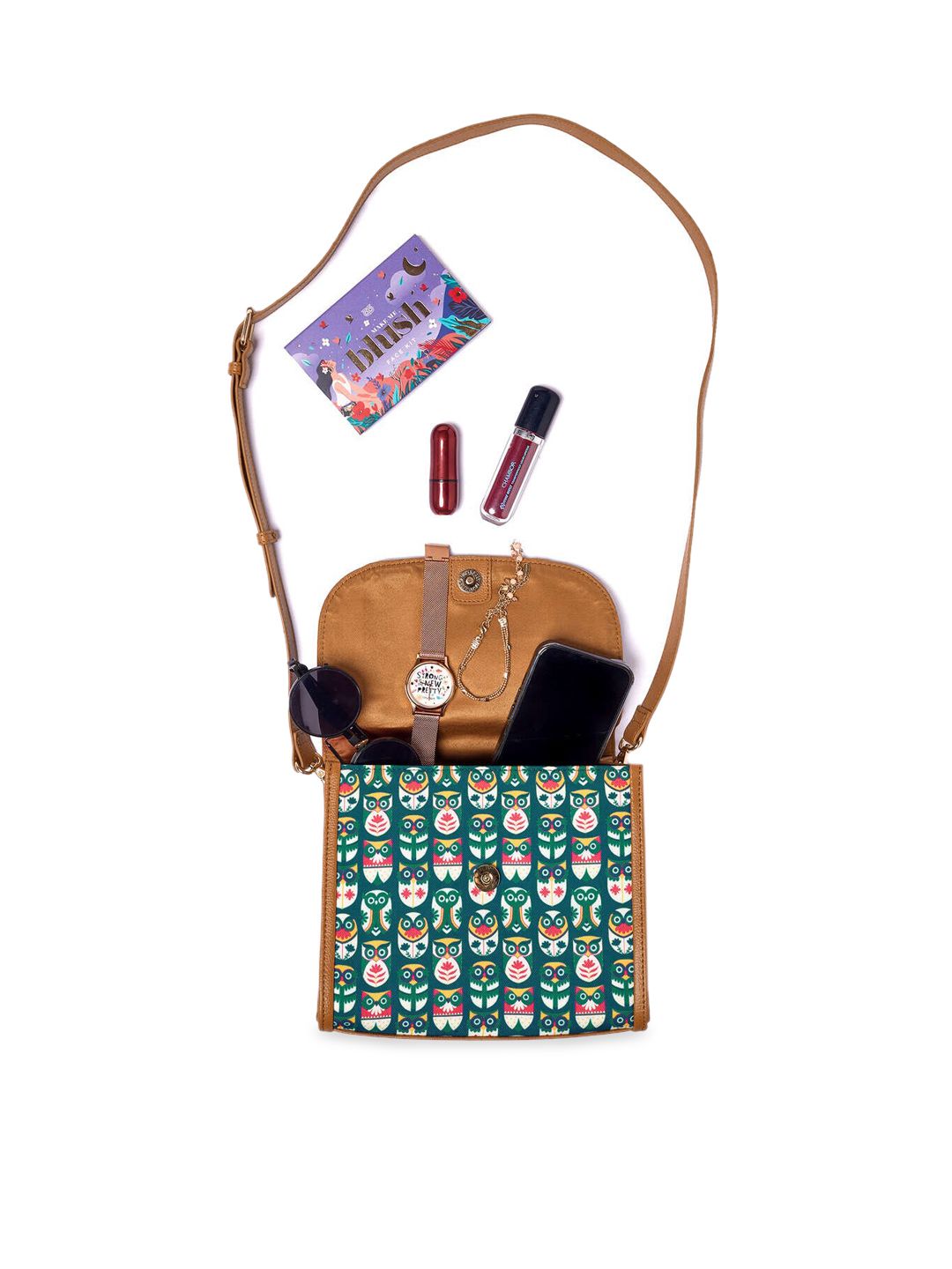 TEAL BY CHUMBAK Graphic Printed Satchel Bag