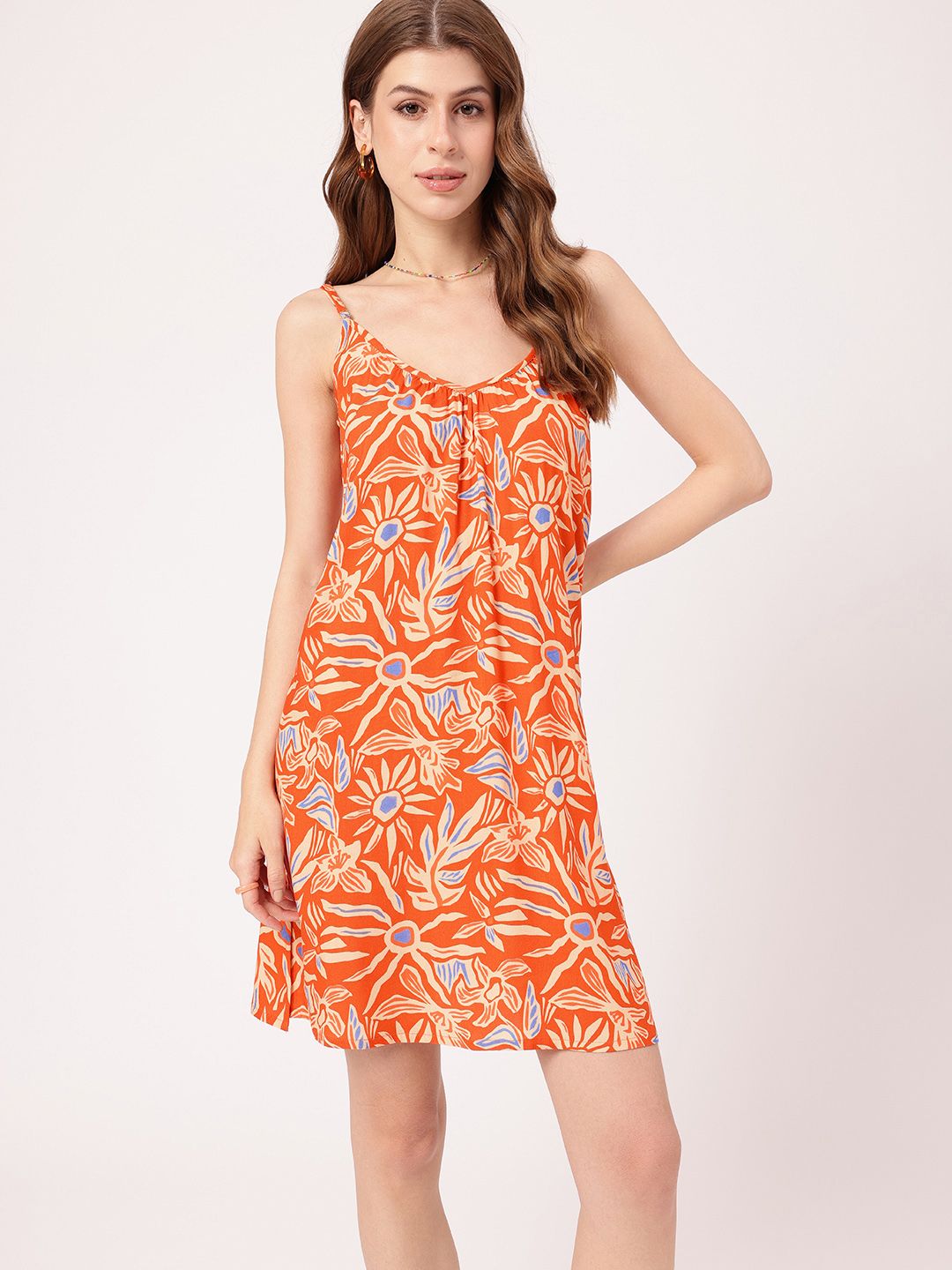 DressBerry Holiday Fusion Floral Printed Shoulder Straps Dress With Side Slits