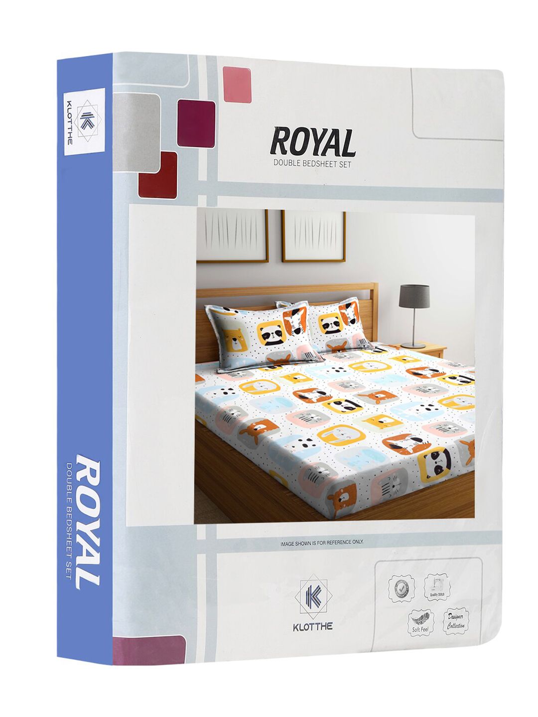 KLOTTHE Kids White & Yellow Printed 300 TC Double King Bedsheet With 2 Pillow Covers