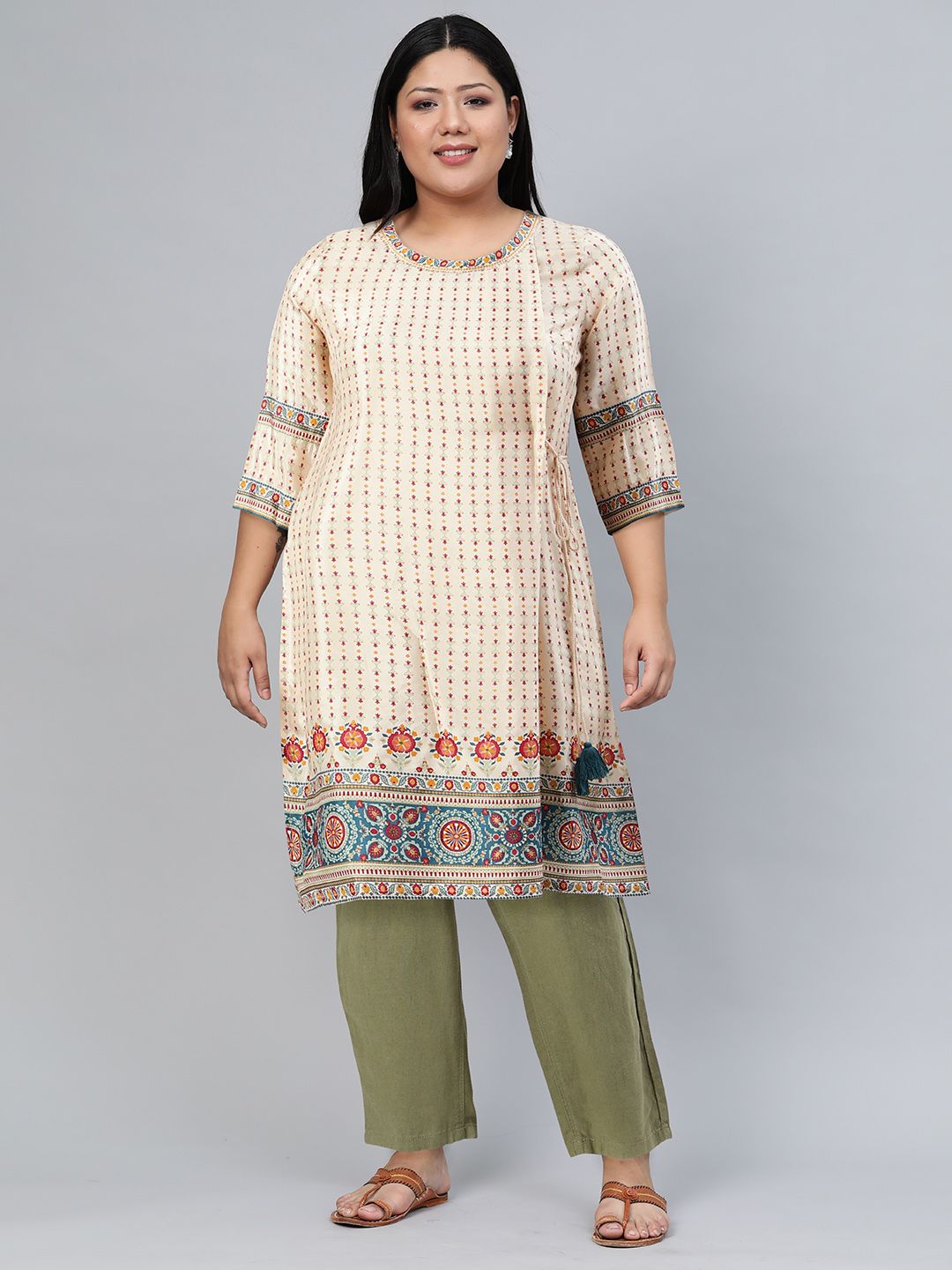 W Women White Geometric Striped Handloom Kurta