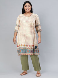 W Women White Geometric Striped Handloom Kurta