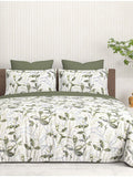 Cortina Glazed Cotton Green Floral 140 TC King Bedsheet with 2 Pillow Covers