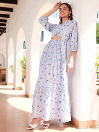 STREET 9 Floral Printed Puffed Sleeves Cut-Out Maxi Dress