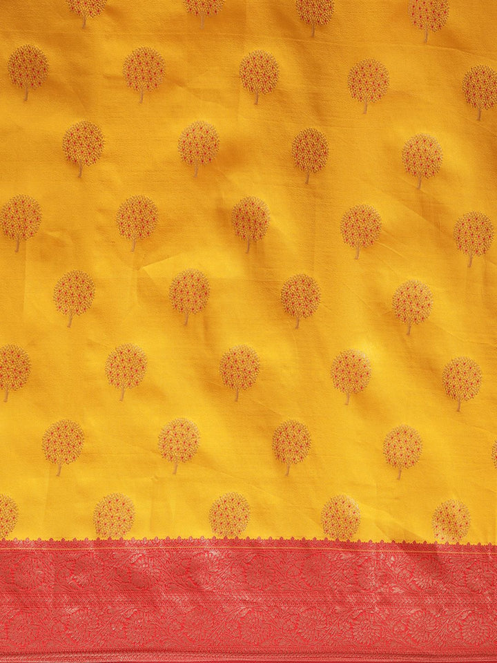 Saree mall Yellow Floral Silk Blend Banarasi Sarees