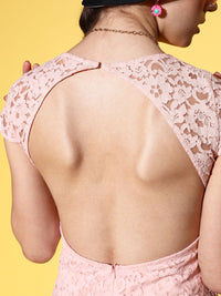 Berrylush Women Pretty Pink Floral Back Details Dress