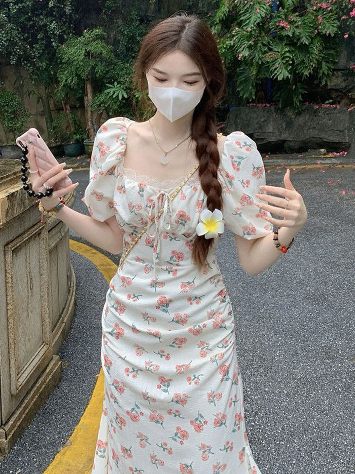 DressBerry Women Floral Print Puff Sleeves Fit & Flare Maxi Dress