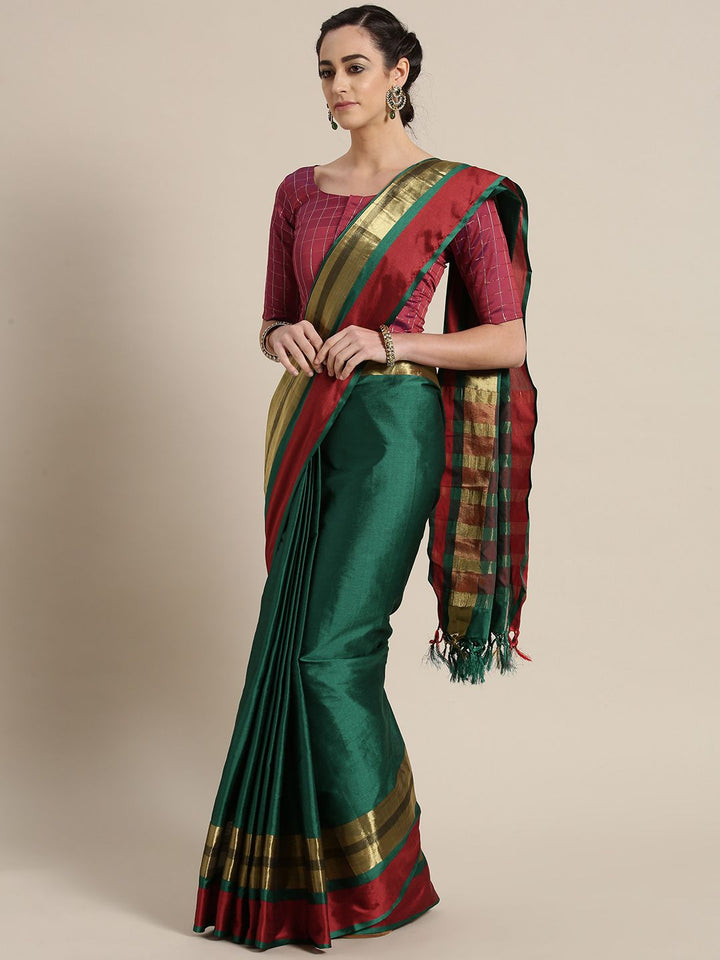 Saree mall Green & Red Solid Saree