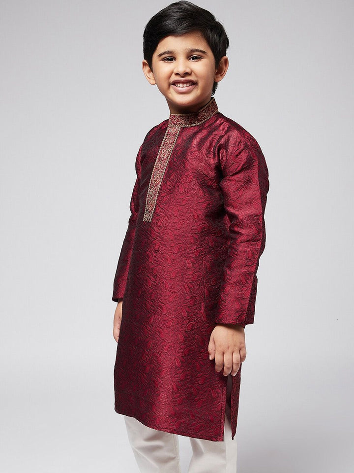 SOJANYA Boys Maroon Ethnic Motifs Thread Work Kurta