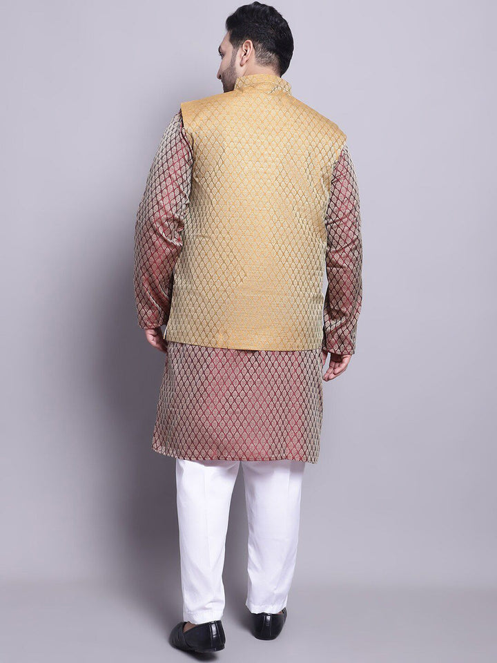 SOJANYA PLUS Rekaan Tenun Etnik Kurta & Piyama Lurus Biasa Dengan Jaket Nehru