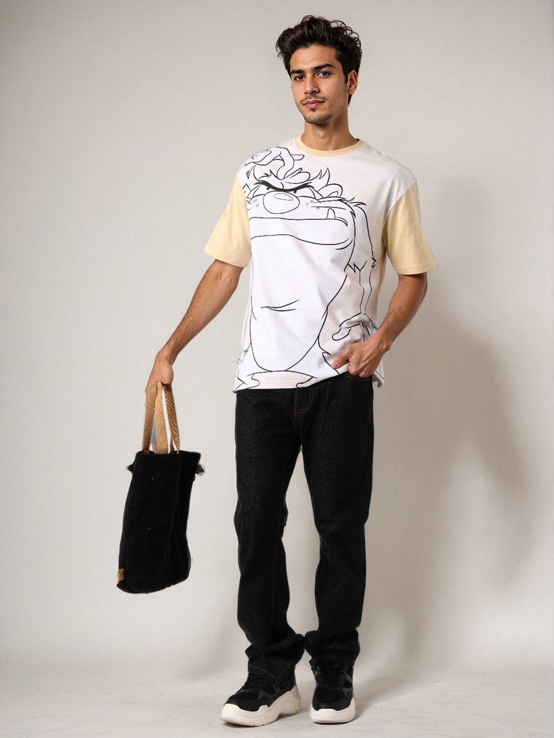 The Indian Garage Co Men Looney Tunes Graphic Printed Round Neck Pure Cotton Boxy T-shirt