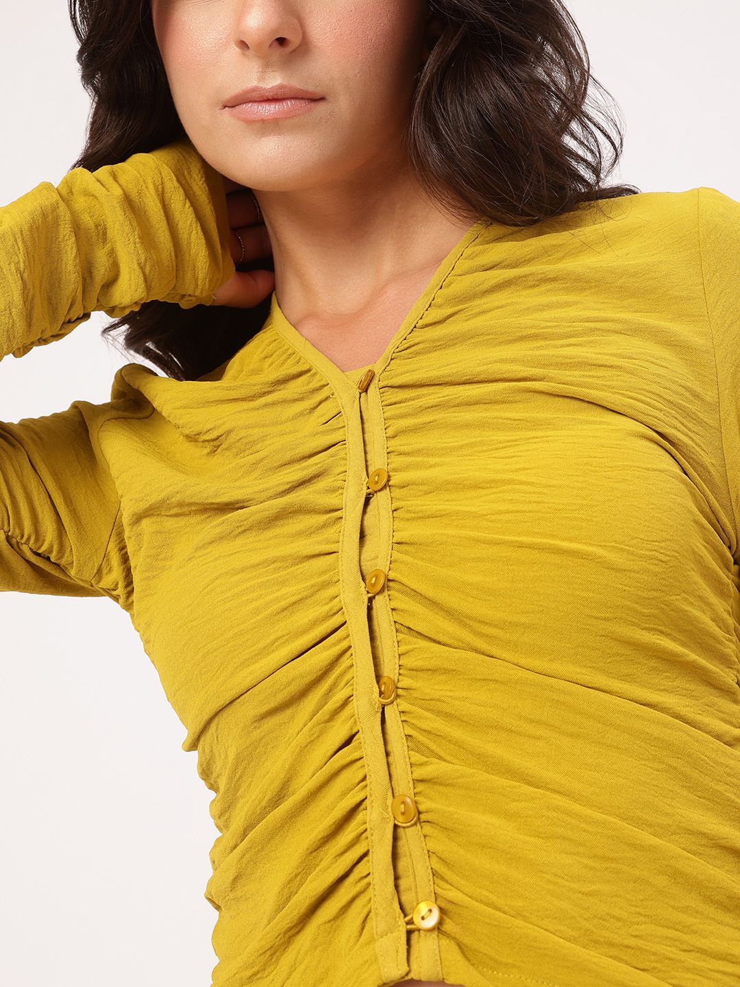 DressBerry Texture Treat Ruched Fitted Top With Thumbholes