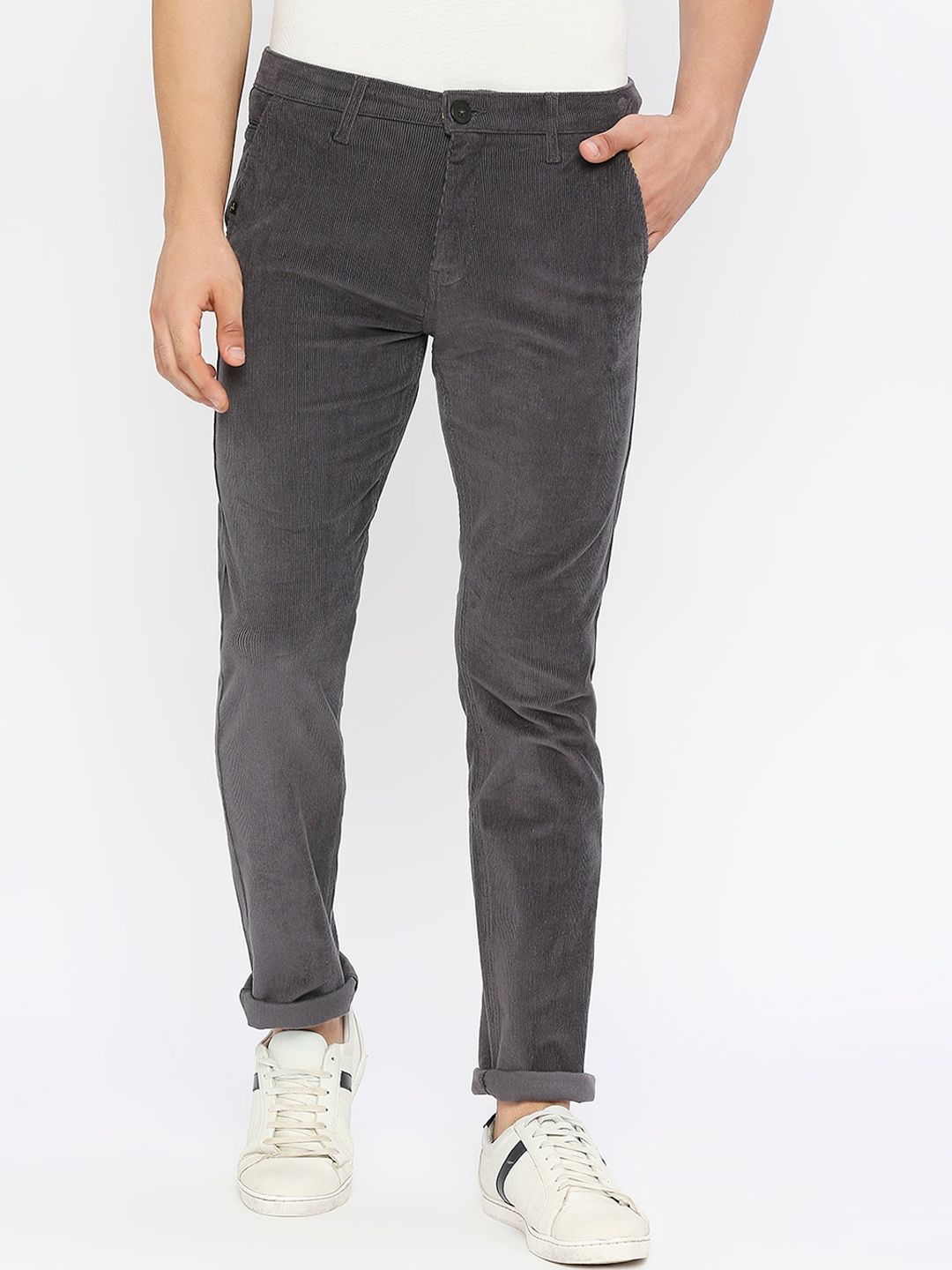 SPYKAR Men Self Design Slim Fit Cotton Trousers