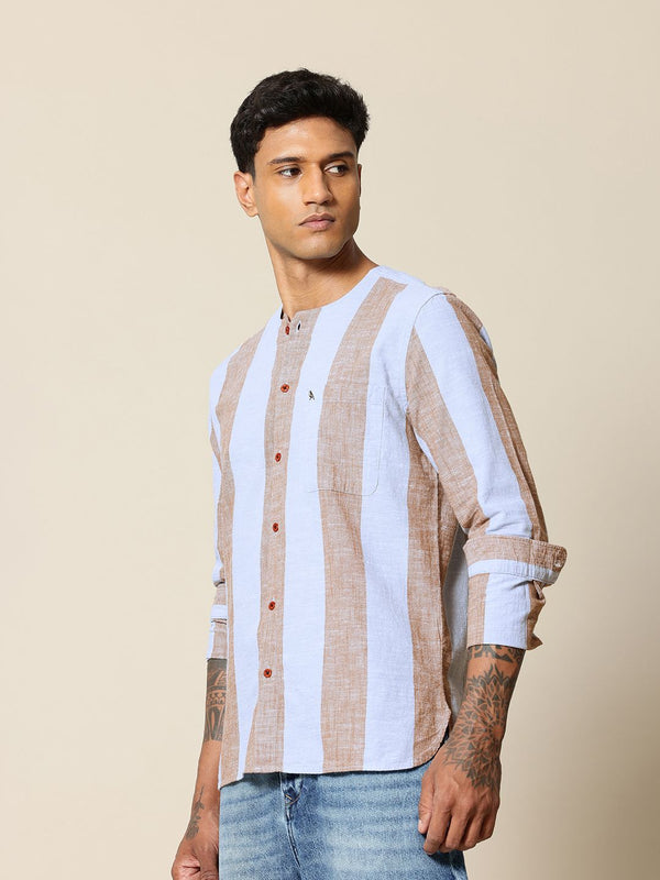Mr Bowerbird Liberal Fit Self Striped Cotton Linen Casual Shirt