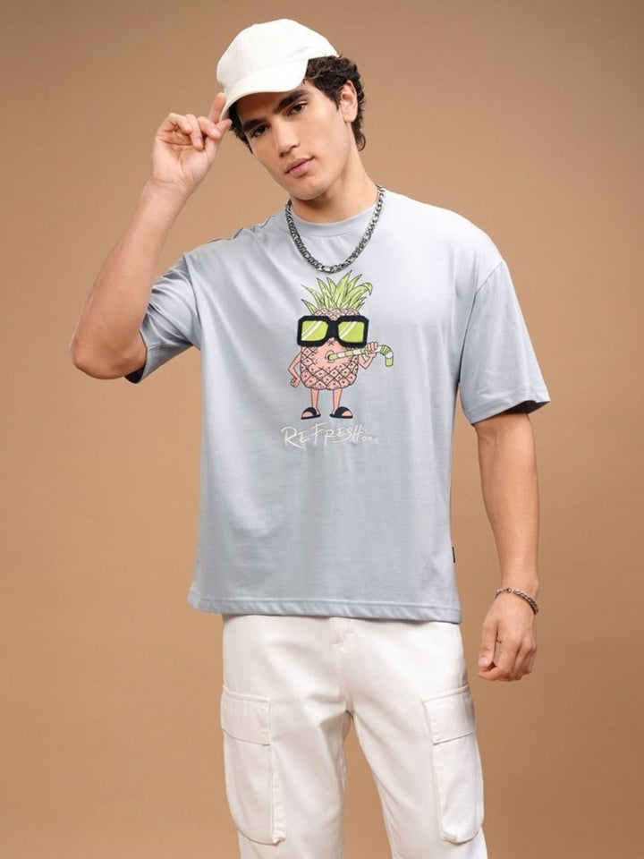 Highlander Men grafik Applique Round Neck Cotton Fit T-Shirt Santai