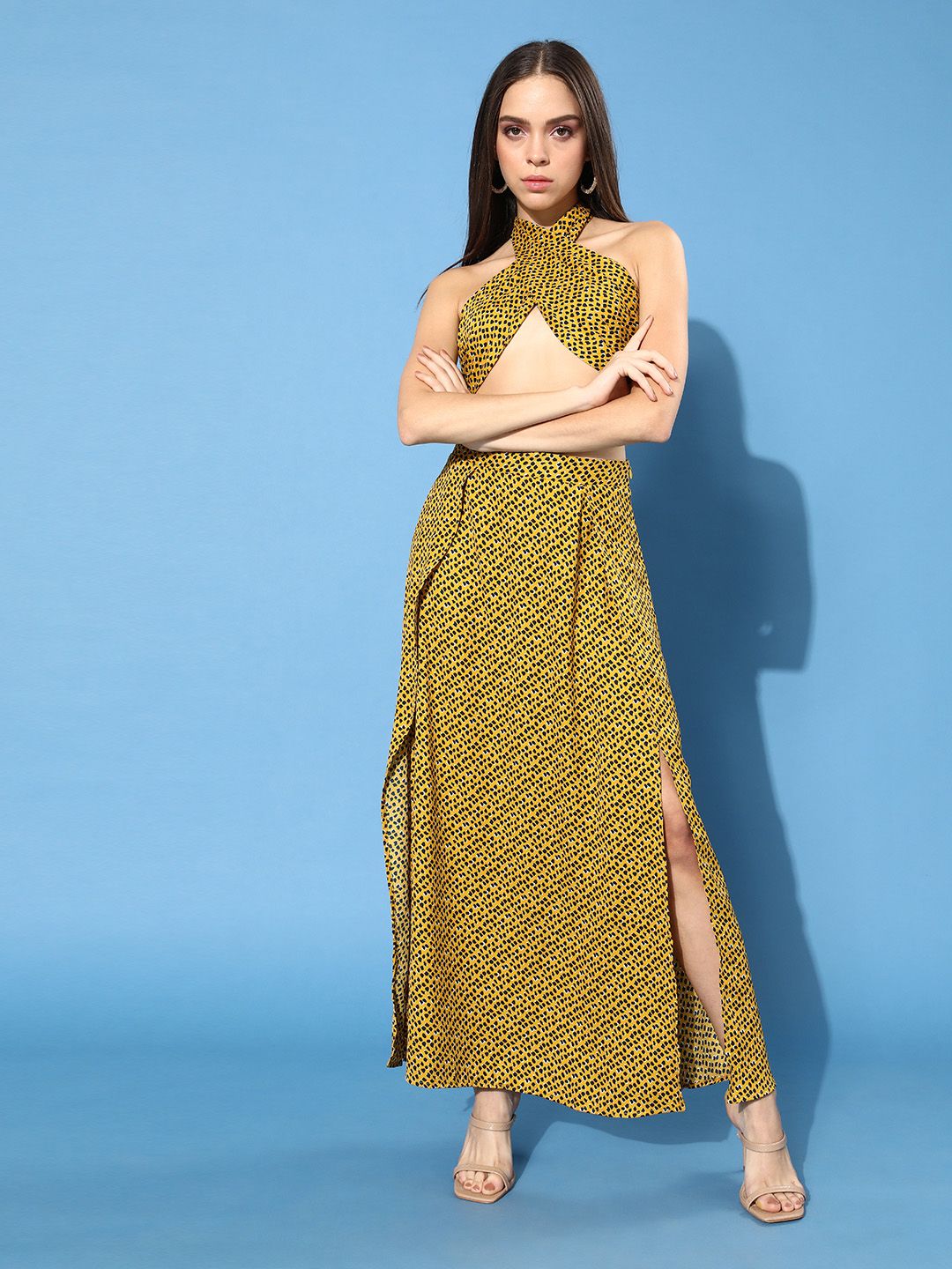 Berrylush Women Bright Yellow Animal Printed Dress