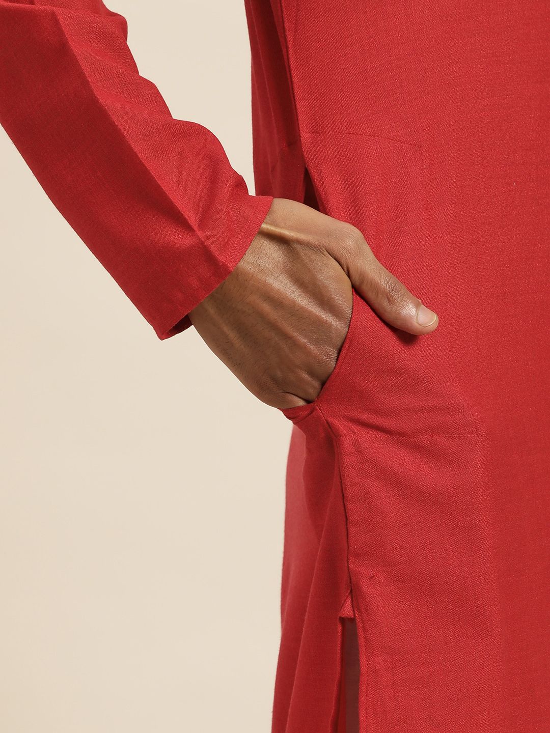 SOJANYA Red Mandarin Collar Kurta
